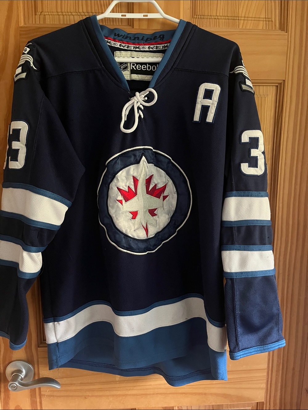Winnipeg Jets Byfuglien A 33 Hockey Jersey with White and Light Blue Accents